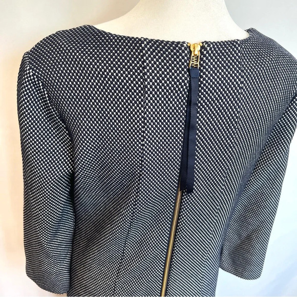 Boden Sarah Jacquard Hexagon Pattern Navy White Sheeth 3/4 Sleeve Dress Size 6 - Picture 11 of 16